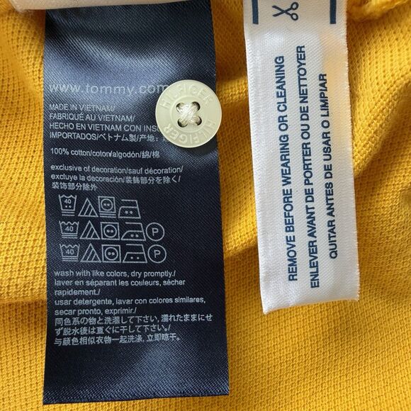 Tommy Hilfiger Embroidered Polo Shirt MEDIUM Yellow 2 Button 100% Cotton - Picture 8 of 10